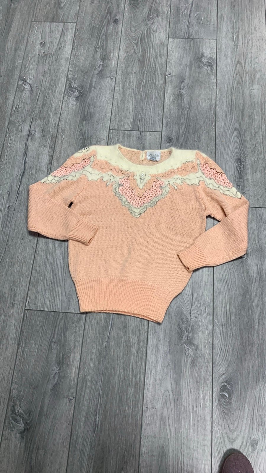 Vintage Sweater with Embellishments Size L . Chest 19”, Length: 23”, Arm Length:
