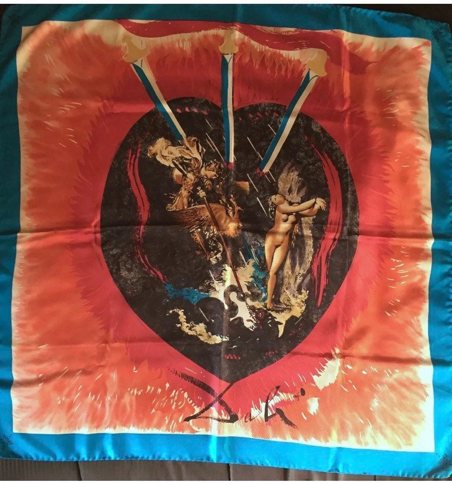 Salvador Dali Signed Silk Scarf Vintage 1990s Avakian Folard Tarot