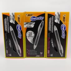 3x Bic Gel-ocity Ultra Retractable Gel Pens, Black Medium Point 0.7 mm 12 Pack