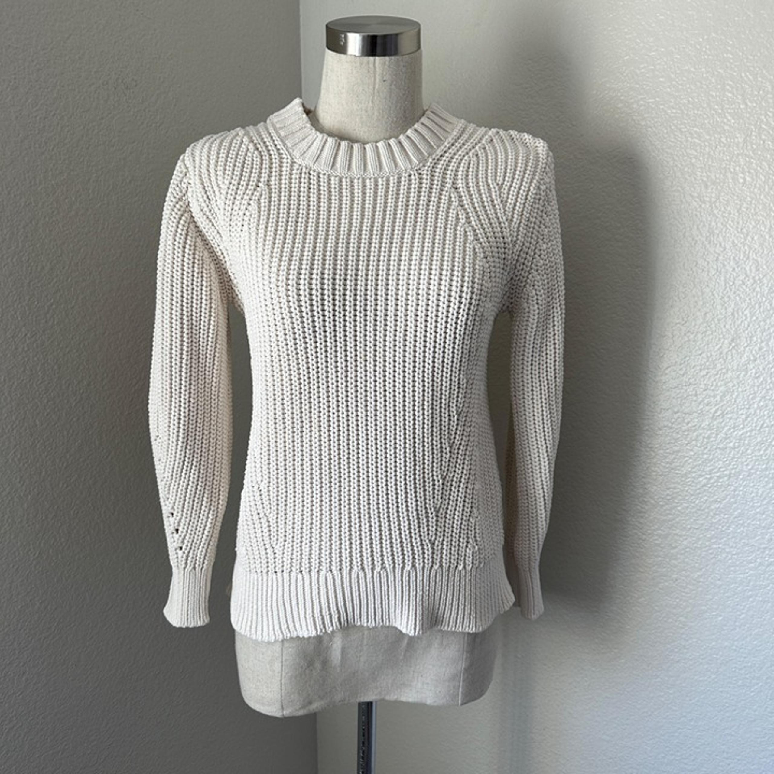 Cable Knit Sweater Crew Neck Pullover Minimalist Ivory Sz S - Everlane