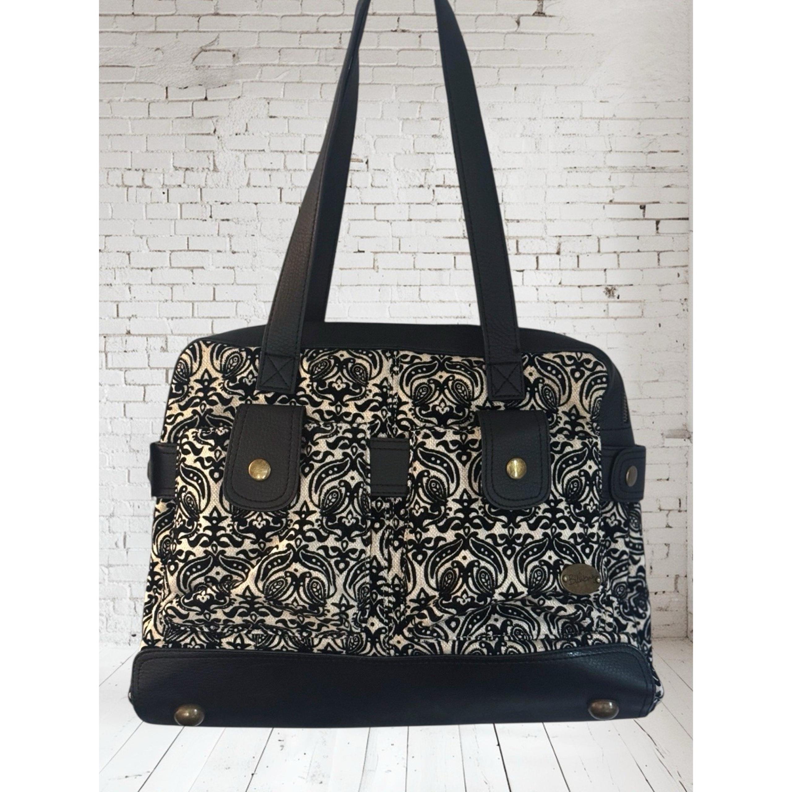 Billabong Purse/Shoulder Bag Black/White Tapestry Fabric Red Satin Lining