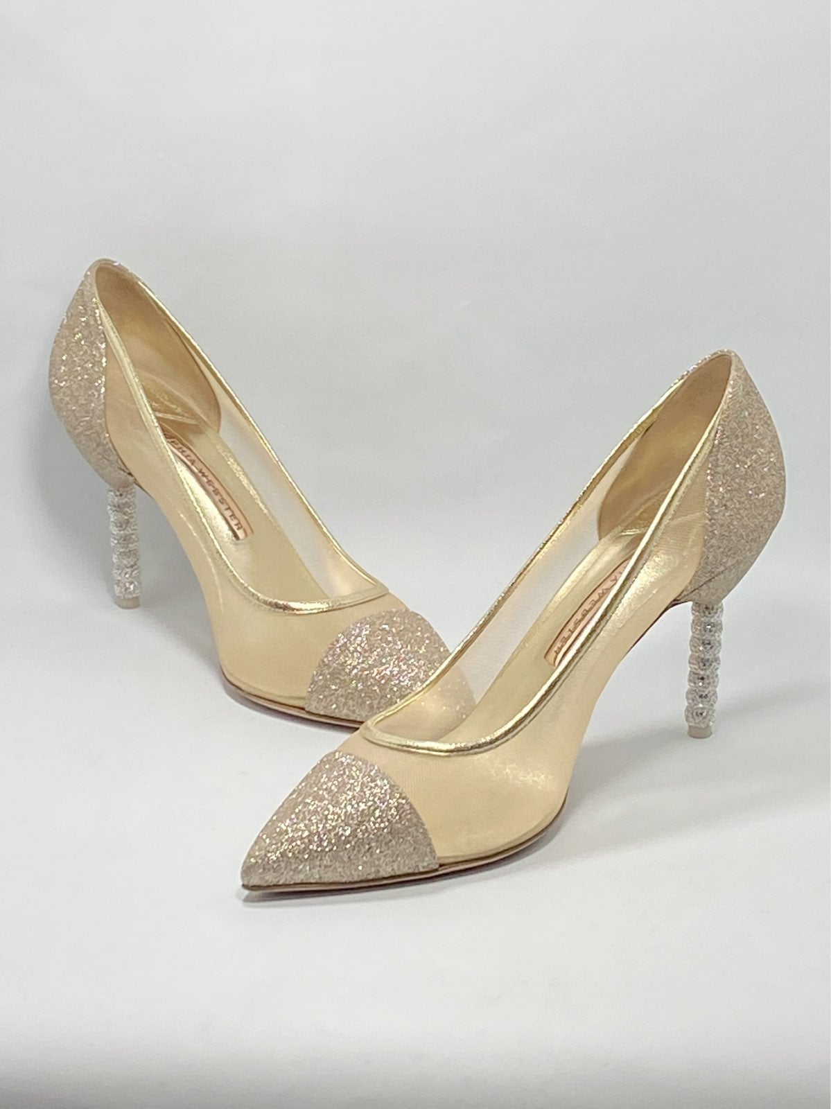 Sophia Webster Jasmine Embellished-Heel Metallic Pumps size 40