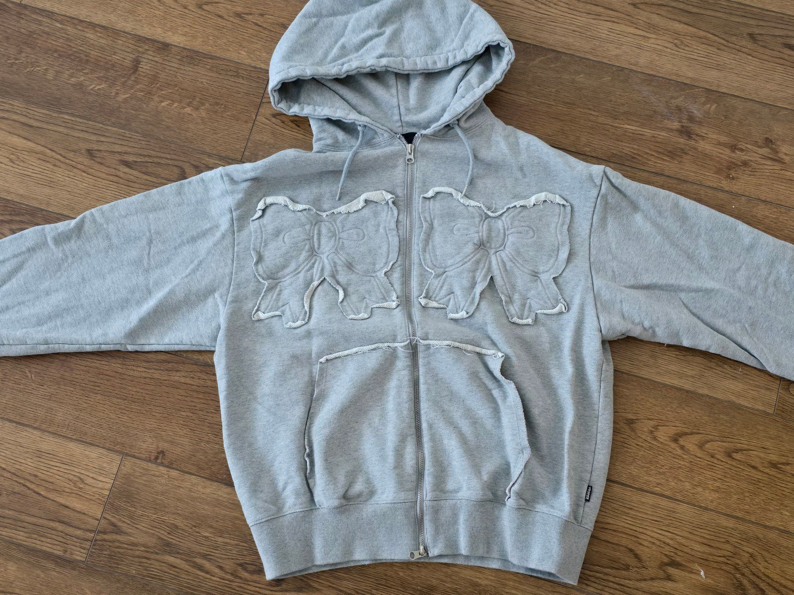 MUSINSA | YOUHEE YOUHEE RIBBON HOOD ZIP-UP MELANGE GRAY