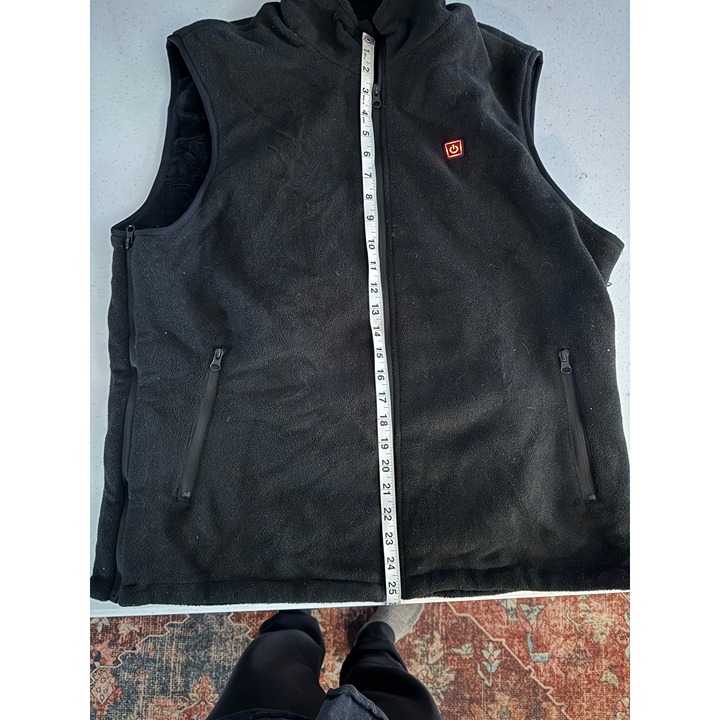 Heated Black Fleece Vest With Zippered Pockets & High Collar Medium Size
