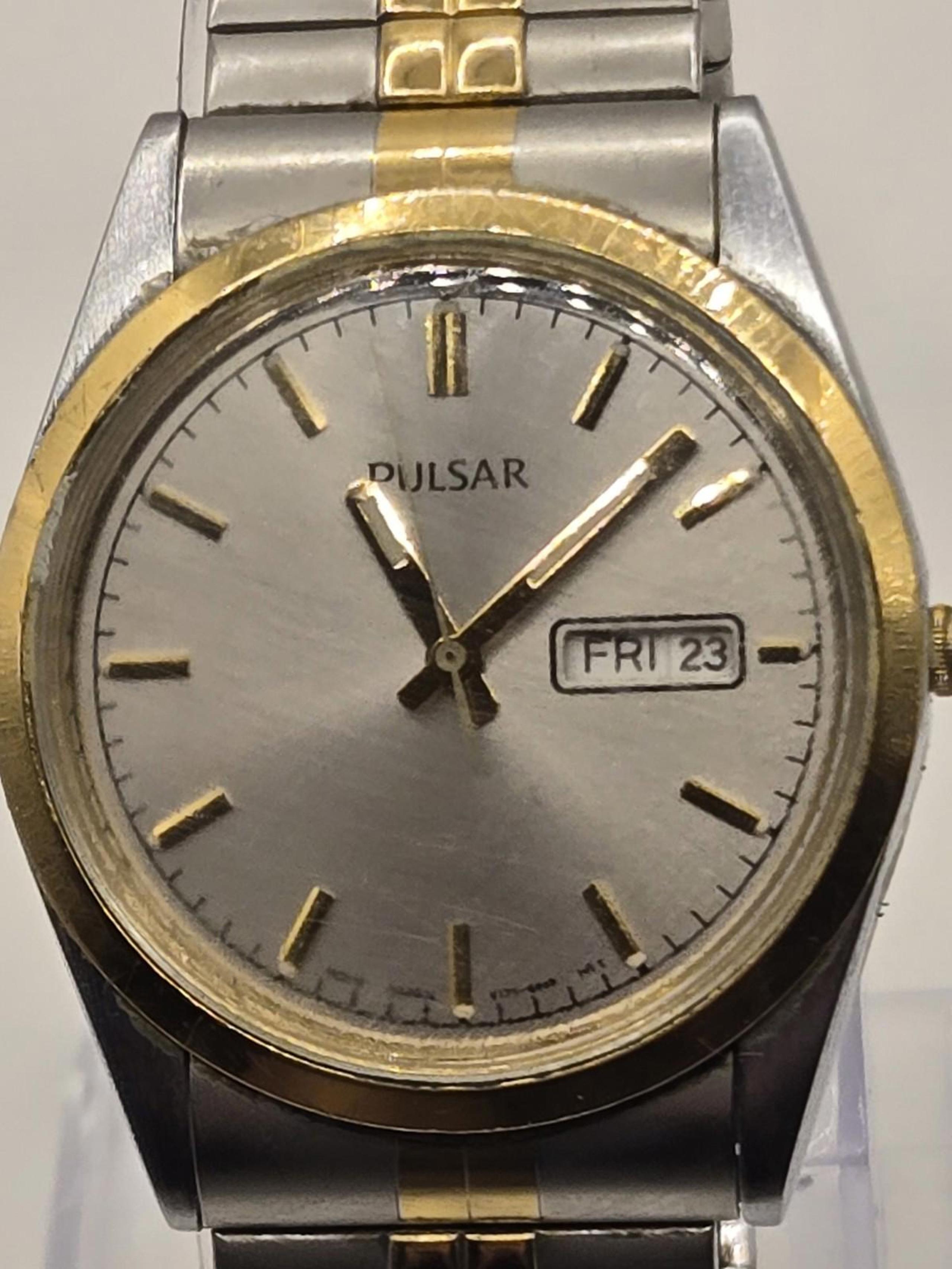 Pulsar Men Watch Silver Gold Stainless St Stretch Band.