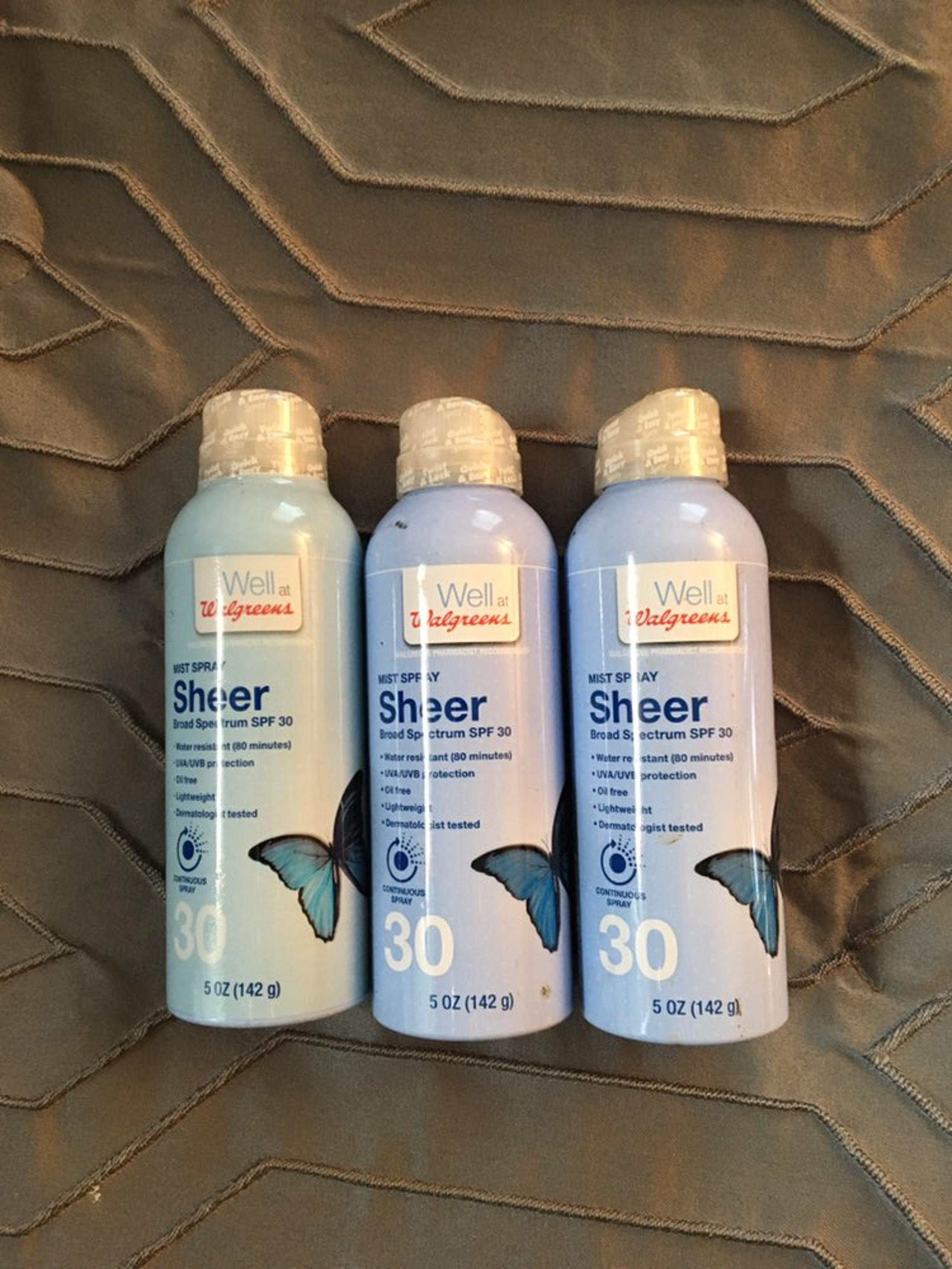3 X Walgreen Mist  Spray  Sheer Lightweight Sunscreen Water Resist  SPF 30  5oz