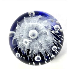 Cobalt Blue & White Flower Fountain Effect Art Glass Paperweight Vintage