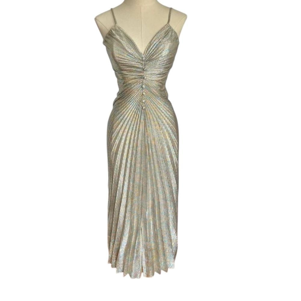 Vintage Samir California Front Slit Accordion Pleated Dress Sz 7/8 Party Disco