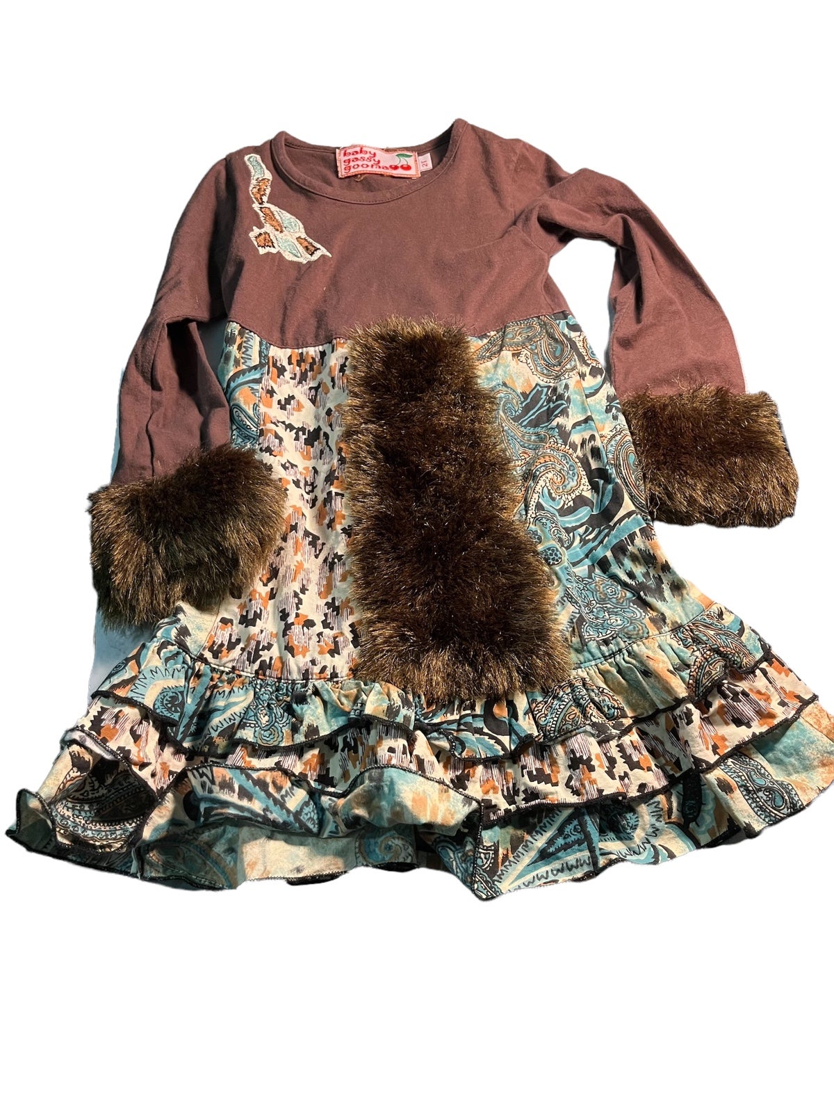 Kids Girls Boutique BABY GASSY GOOMA FAUX FUR PATCHWORK DRESS FALL WINTER 2T
