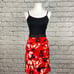 Larry Levine Red Floral Tiered Skirt
