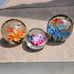 Three Vintage Beautiful Multicolor Handblown Butterfly/Flower Glass Paperweights