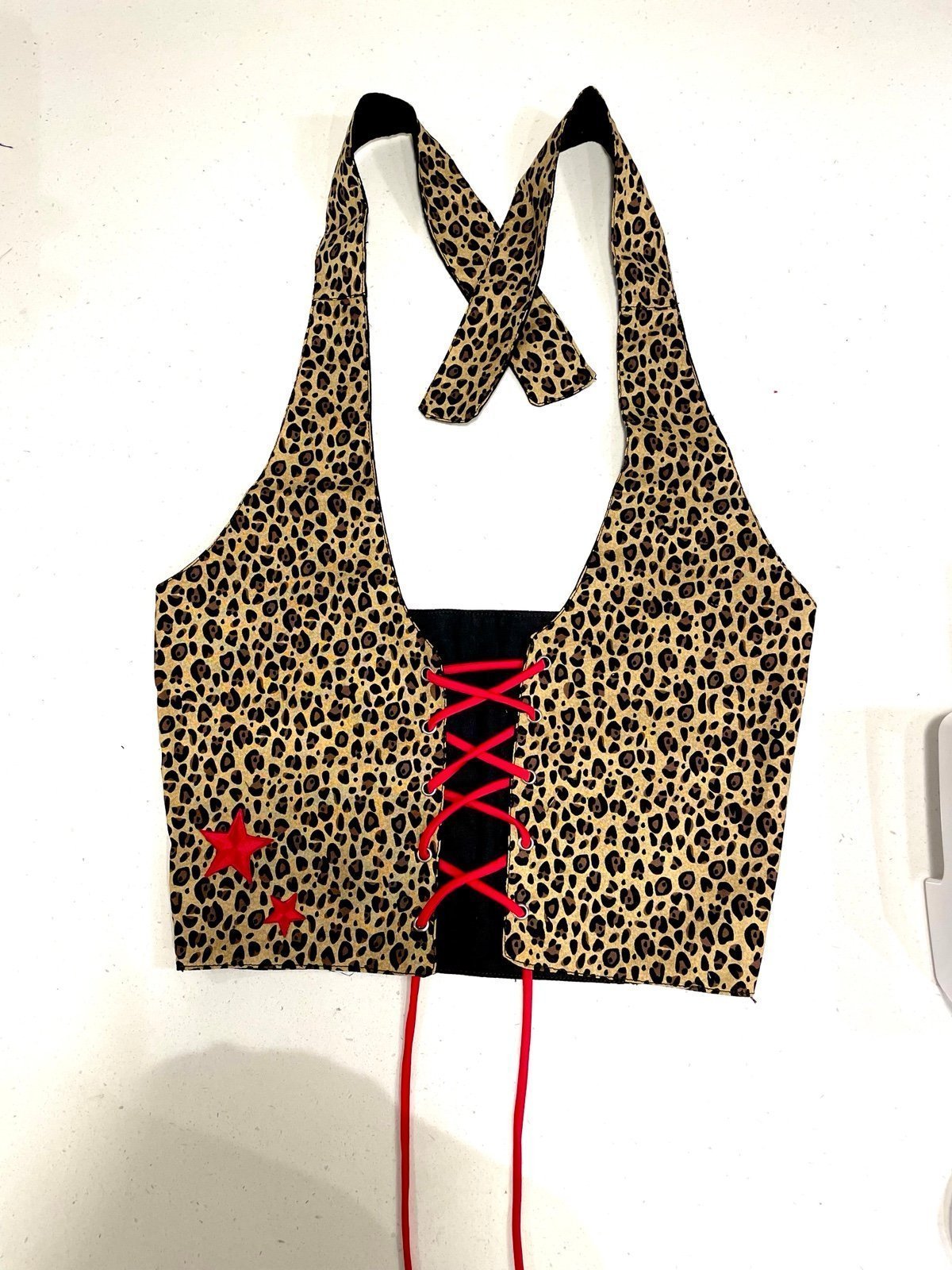 Cheetah lace-up halter top