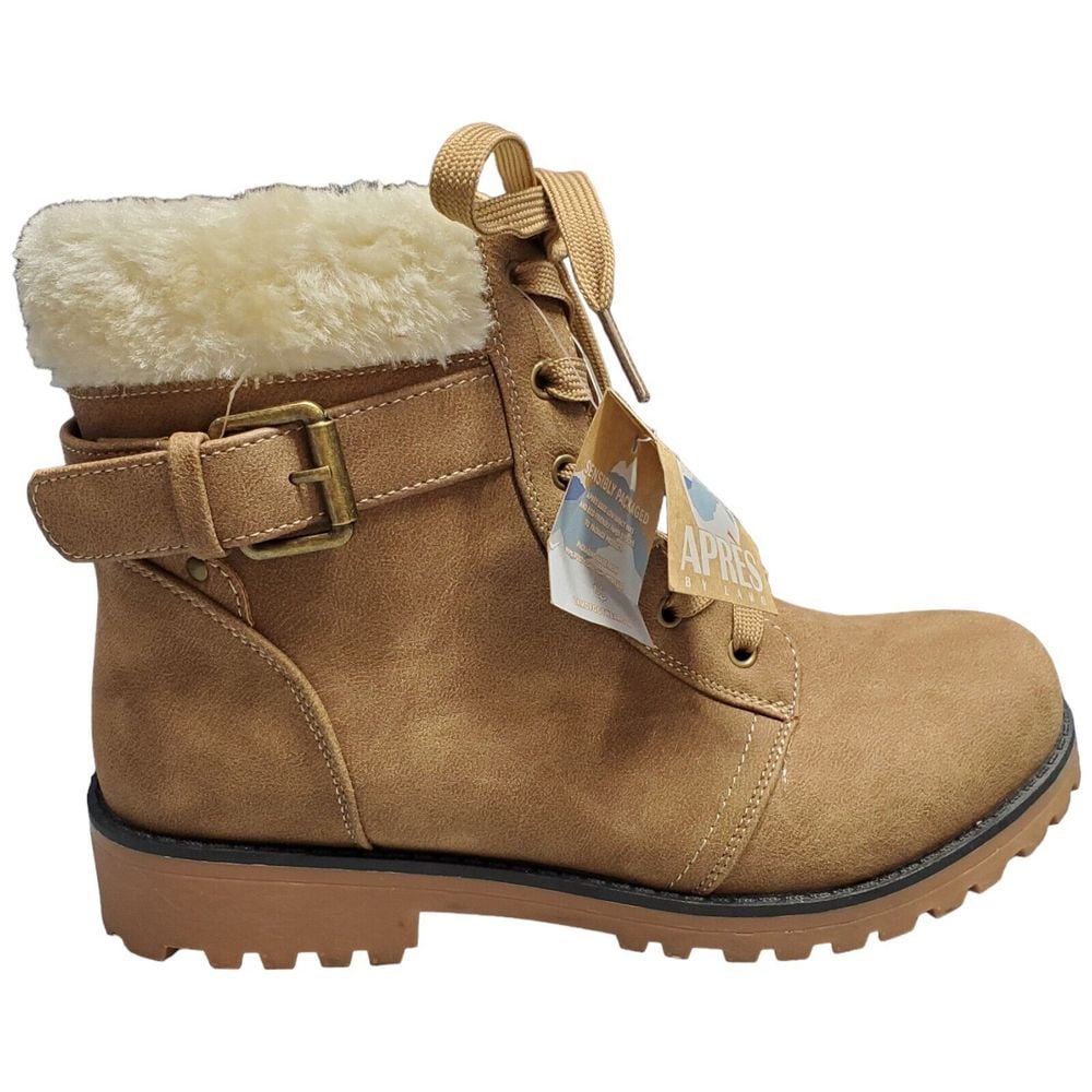 Apres by LAMO Snow Boots Womens Sz 10 Brown Leather Faux Fur Trim Lace Up AW1765