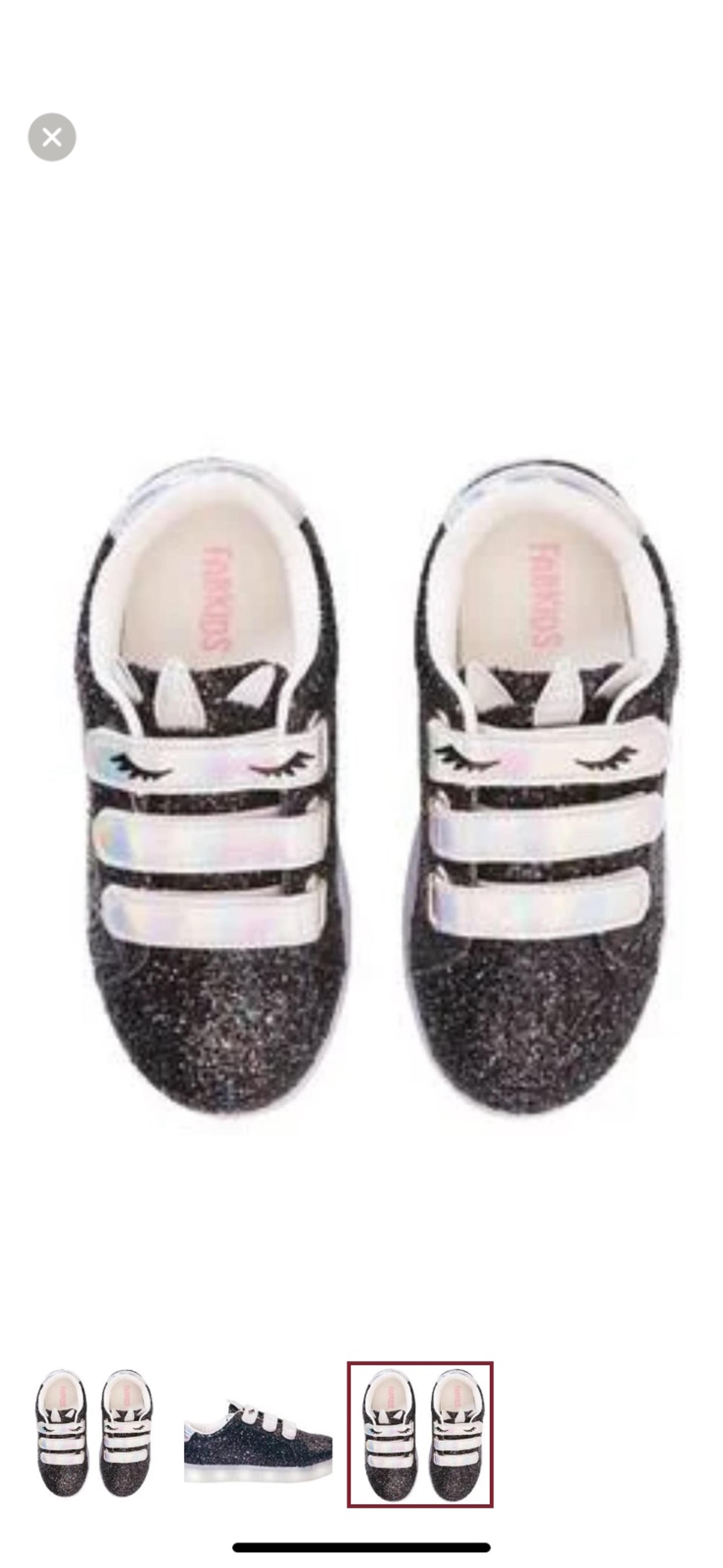 FABKIDS-BLACK GLITTER UNICORN LIGHT UP SHOES-SIZE 12