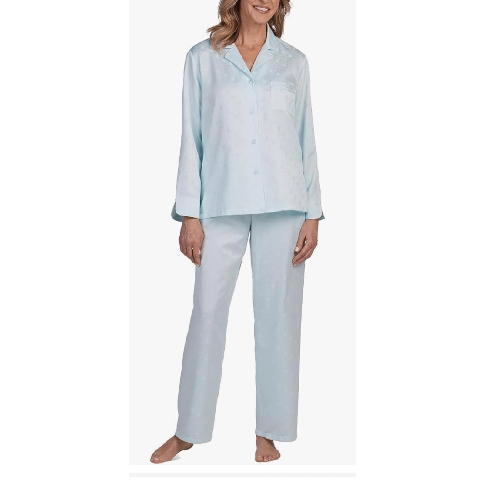 Miss Elaine Women's Satin Woven Long Sleeve PJs Set Shirt Pants Size M