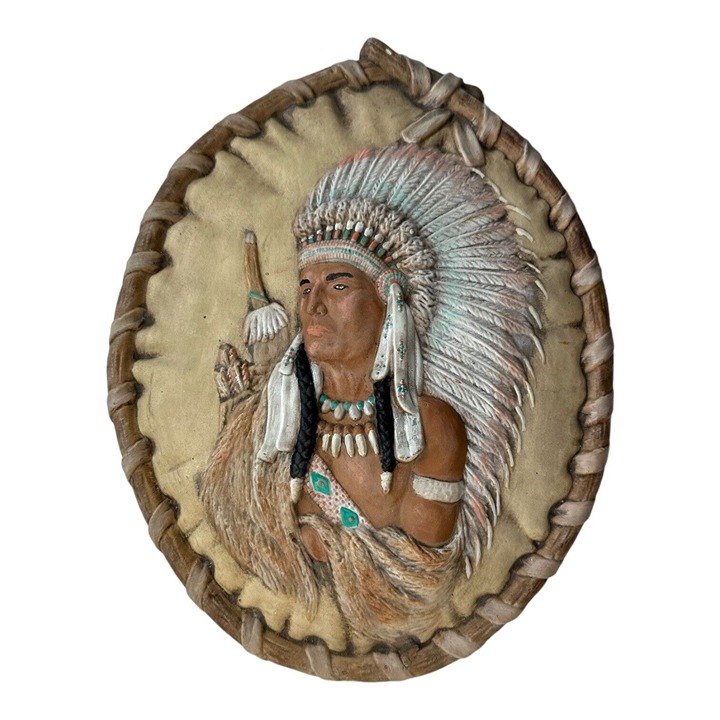 Vintage Native American 3D Ceramic Wall Hanging Hand Painted Signed Original