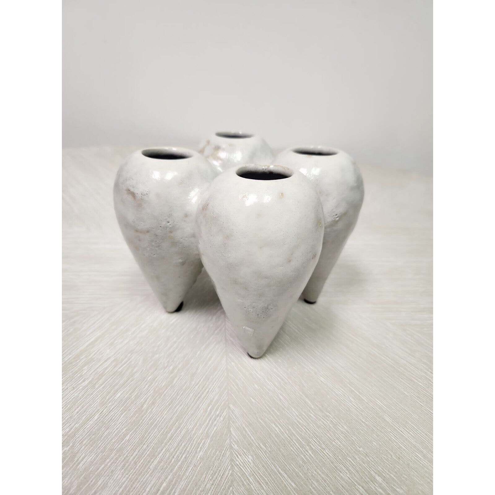 Cluster Vase with Ceramic Frame and Spiked Bottom, Off White