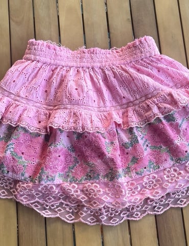 Pink Floral Love Shack Fancy Ruffle Skirt XS