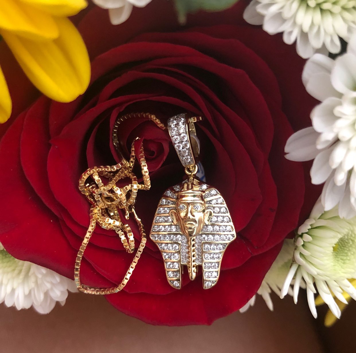 Solid Silver Egyptian Necklace 18k Gold
