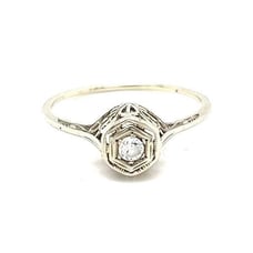 Dainty Vintage White Gold Thin Band Diamond Ring