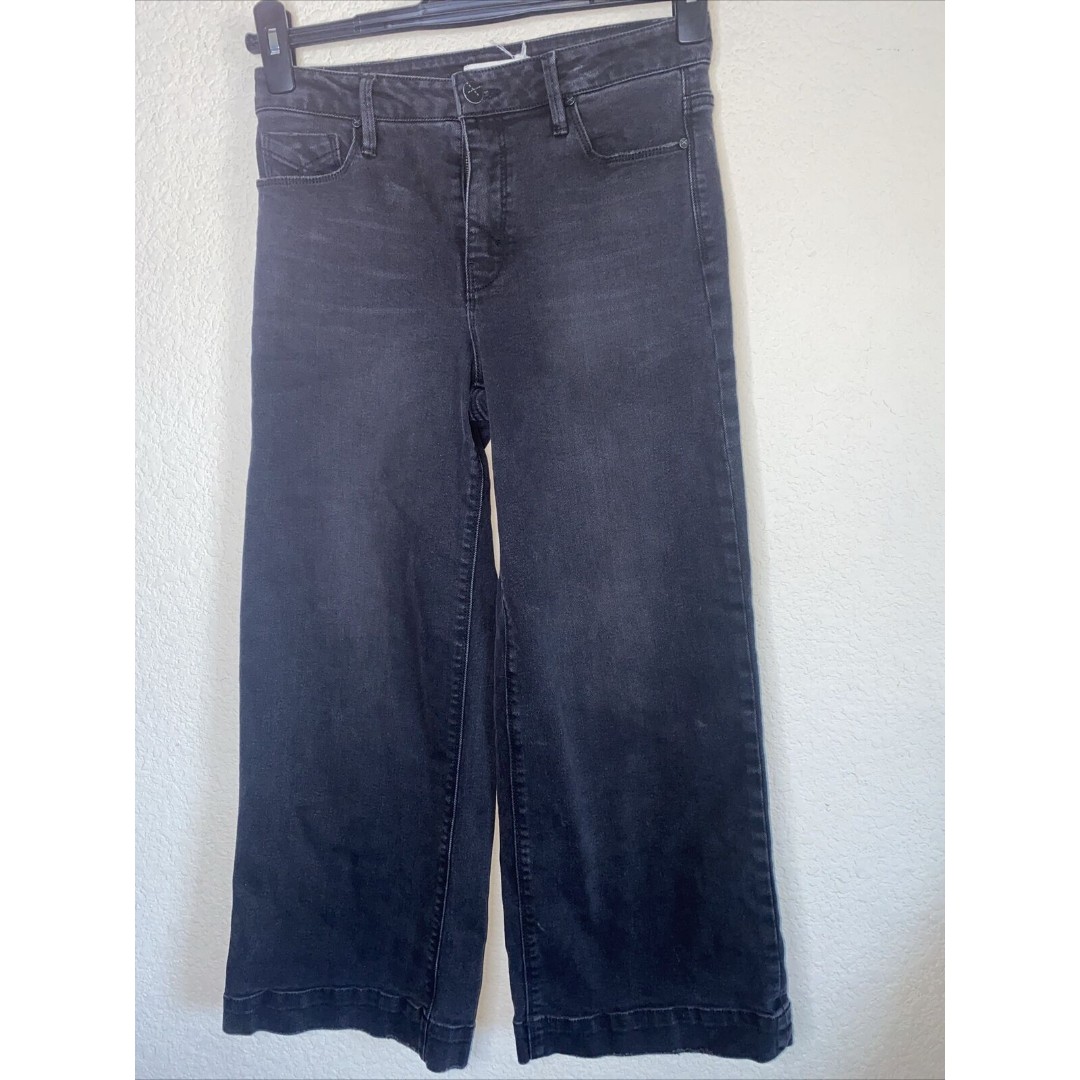 Unpublished black Greta Crop Wide Leg 27 Denim Jeans Stretch 90s y2k goth