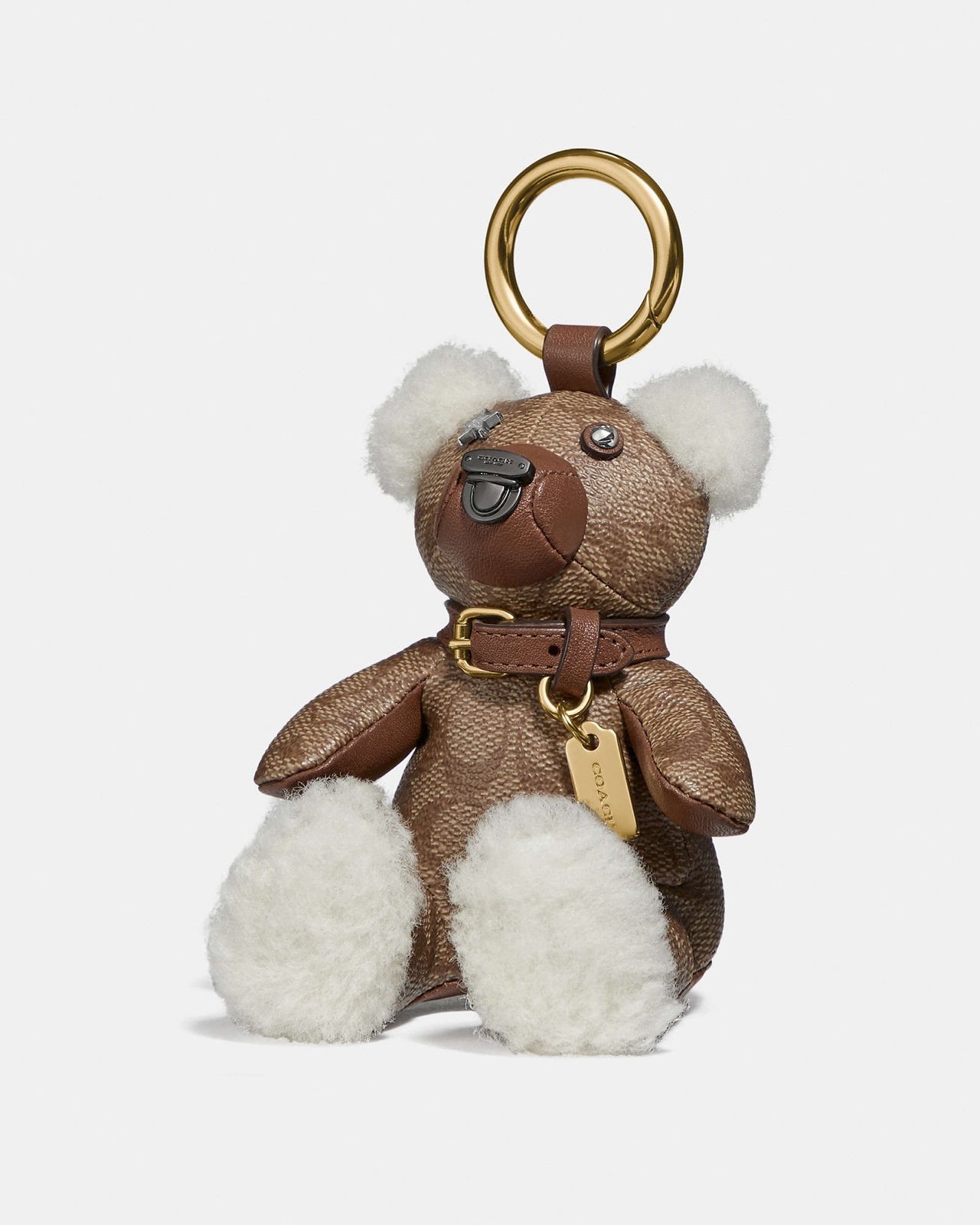 Coach Bear Bag Charm In Signature Canvas smooth leather and shearling
