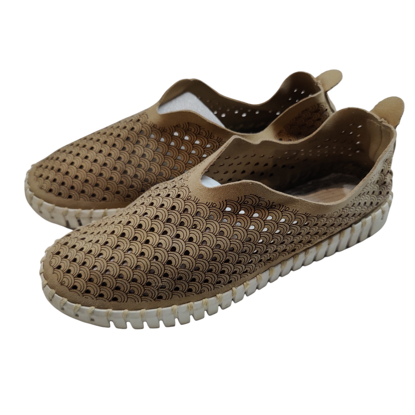 Ilse Jacobsen Womens Sz 38 US 7.5-8 Tulip Slip On Flats Tan Perforated Shoes