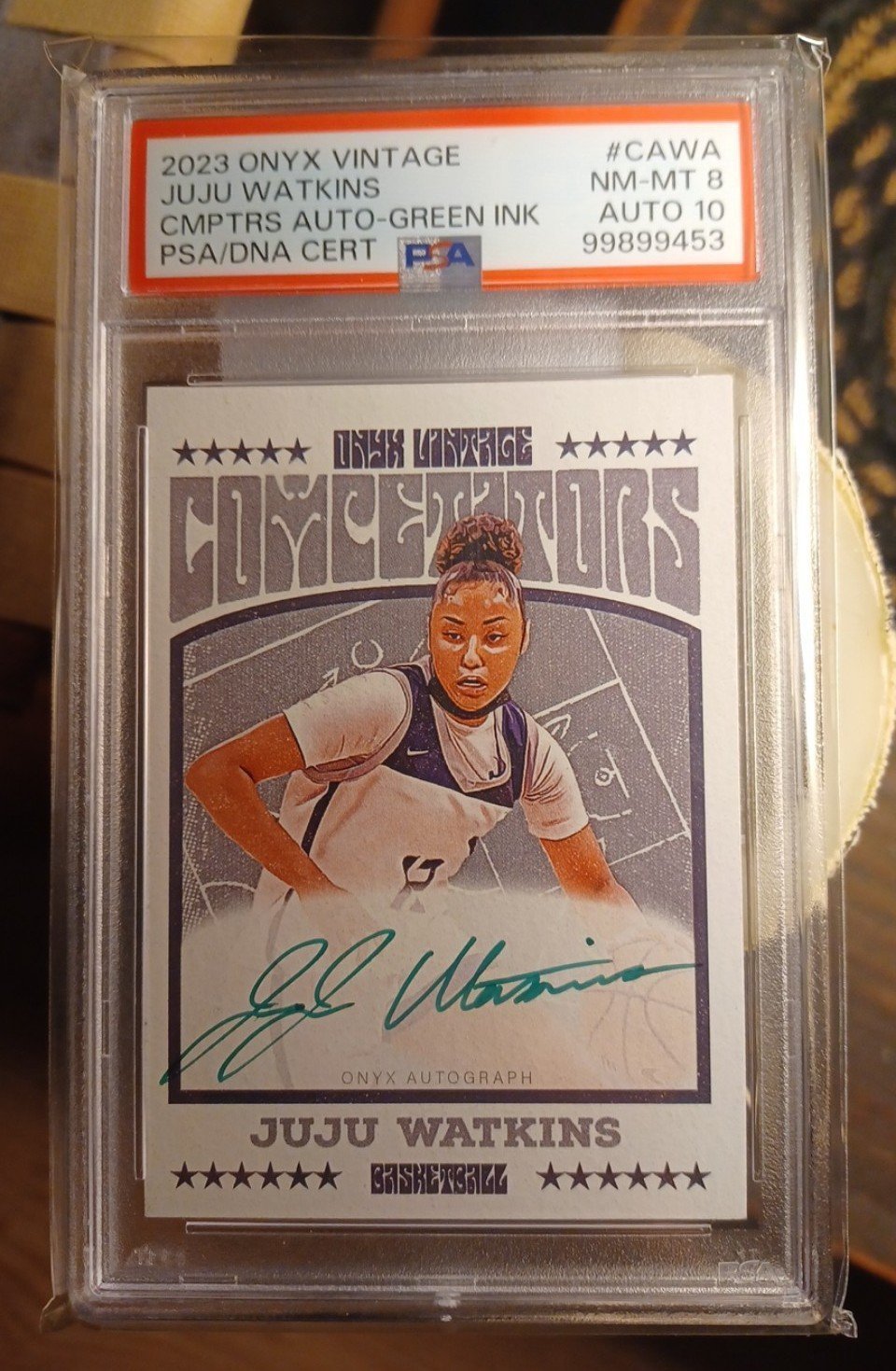 JuJu Watkins Auto RARE! #/50 GREEN INK 2023 Onyx Vintage High School Card PSA 10