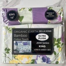 Bamboo King Size 6 piece bed sheet set Purple Floral