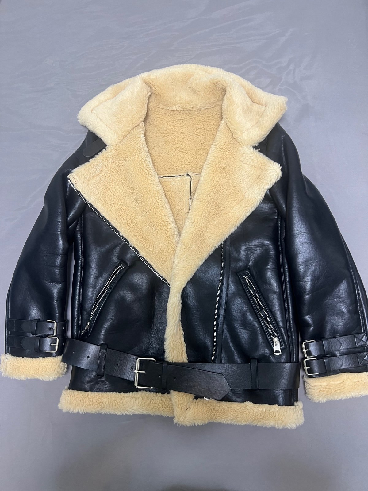 Black Leather fur jacket