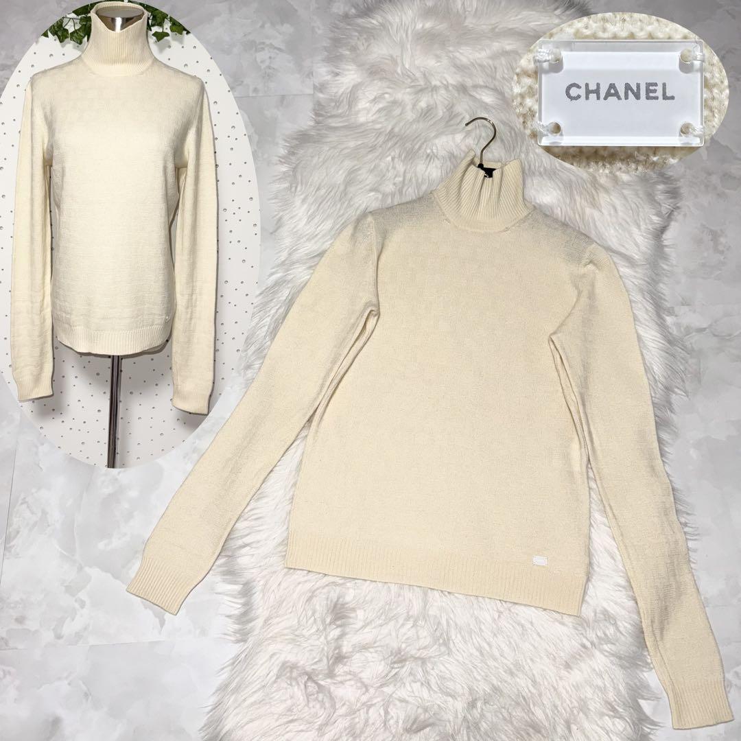 Authentic Chanel Ribbed Cashmere High Neck Long Sleeve Knit Sweater Size 42