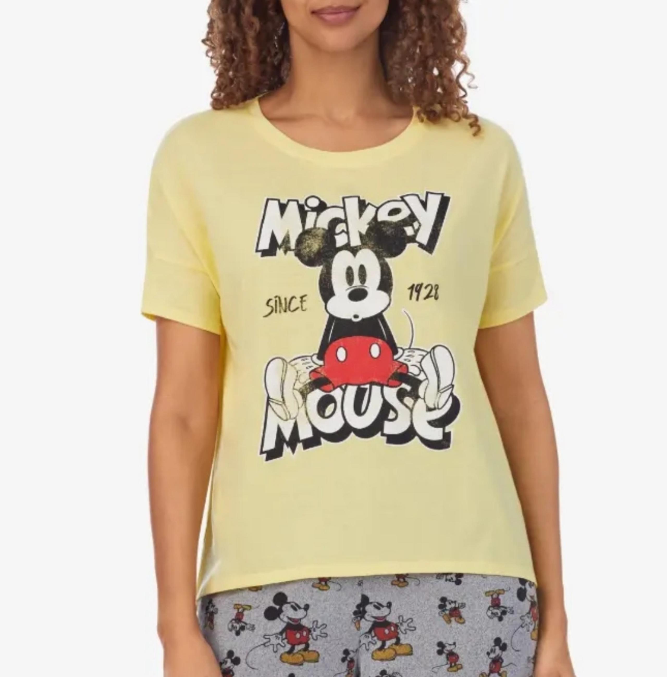 Disney Women's Mickey Mouse Printed Short-Sleeve Pajama Top Small Yellow