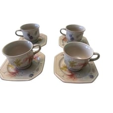 Mikasa Continental Janette Footed Cups and Saucers Lot of 4 Vintage Multi-Floral