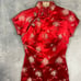 Vintage Madame Koo Chinese Cheongsam red satin Dress sz 8 side slits brocade
