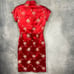 Vintage Madame Koo Chinese Cheongsam red satin Dress sz 8 side slits brocade