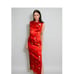 Vintage Madame Koo Chinese Cheongsam red satin Dress sz 8 side slits brocade