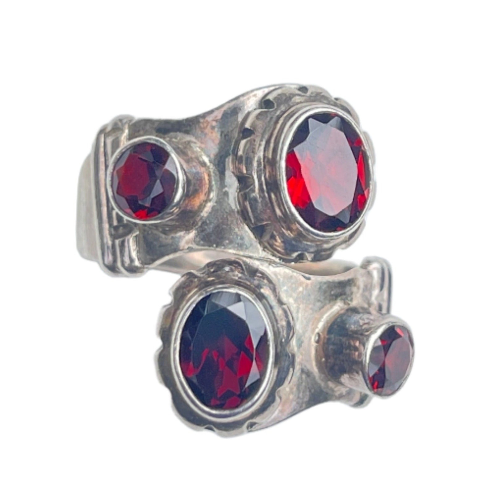 Vintage Garnet Sterling Silver Ring - Size 8.5