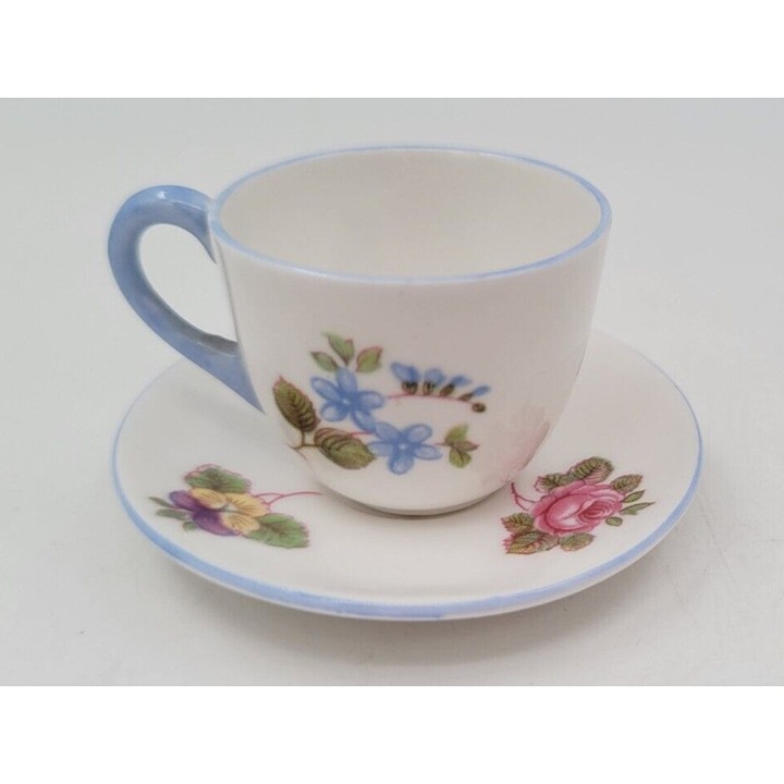 SHELLY RARE VINTAGE ROSE PANSY CUP FORGET ME NOT CUP AND SAUCER #13424