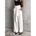 White High Waist Wide Leg Palazzo Pants with Belt Tie Office Work Party Trousers