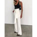 White High Waist Wide Leg Palazzo Pants with Belt Tie Office Work Party Trousers