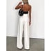 White High Waist Wide Leg Palazzo Pants with Belt Tie Office Work Party Trousers