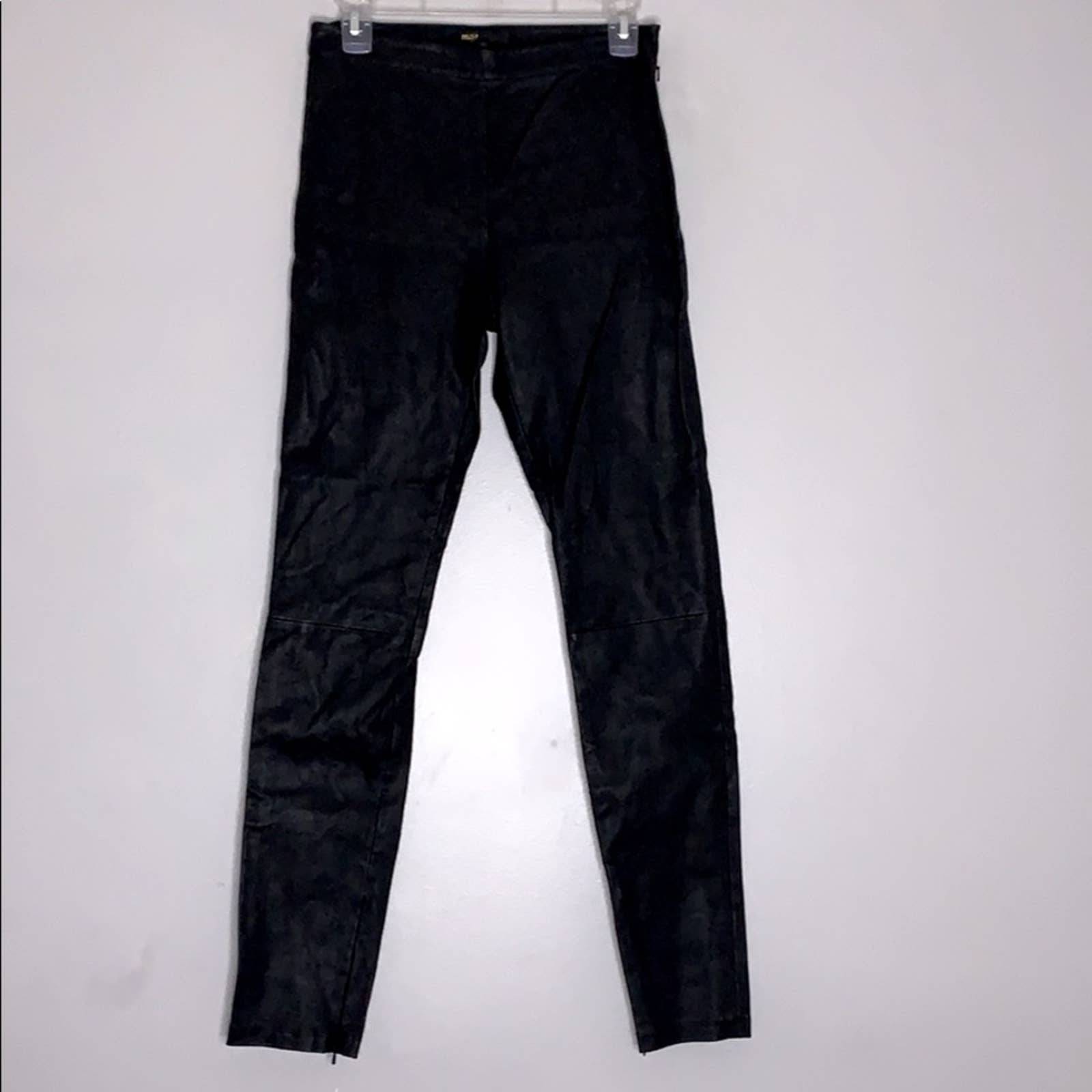 NWT MAJE solid Black genuine Leather stretch legging skinny pants large women’s