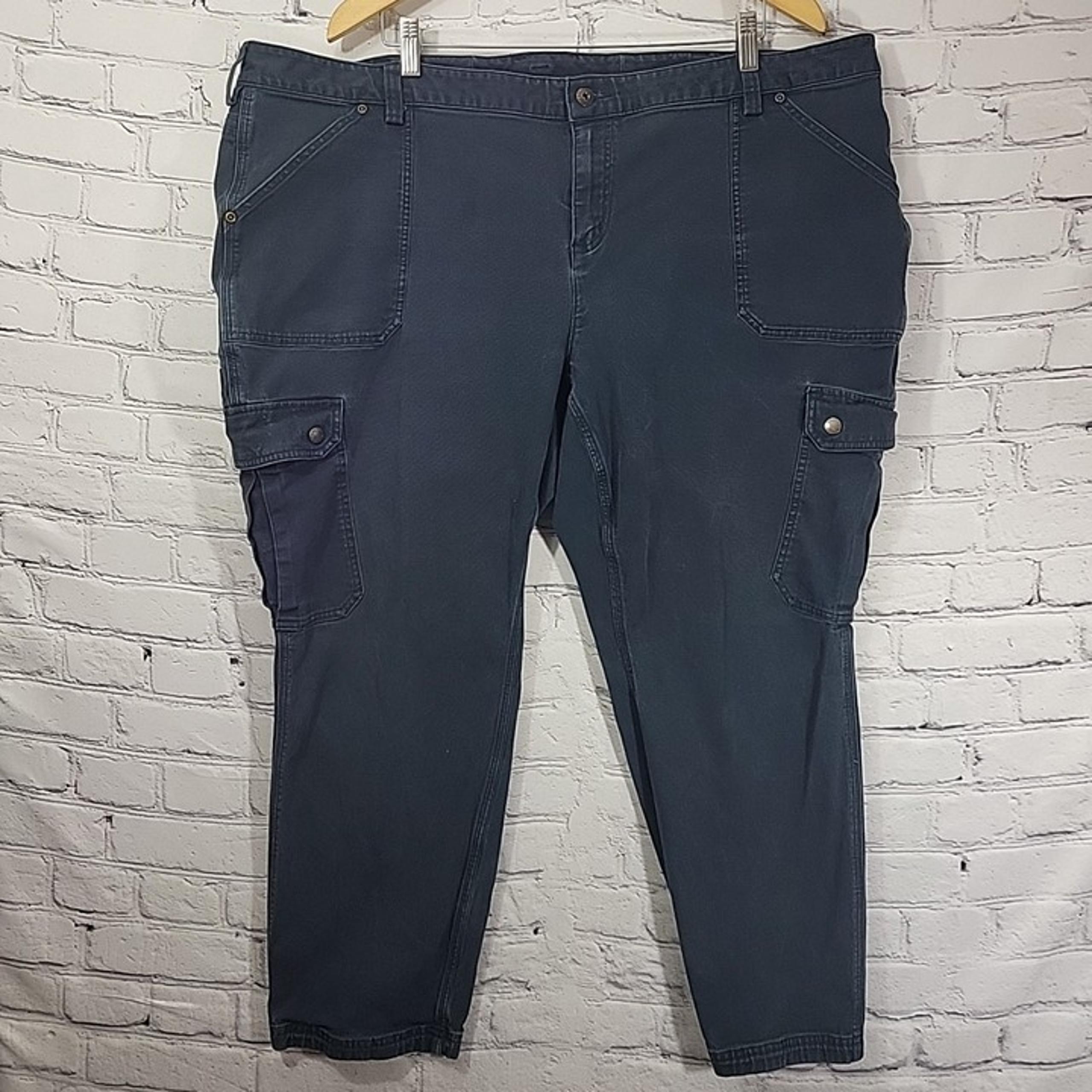 Duluth Trading Co Womens 22W x 29 Curvesetter Waistband Cargo Pants Navy Blue