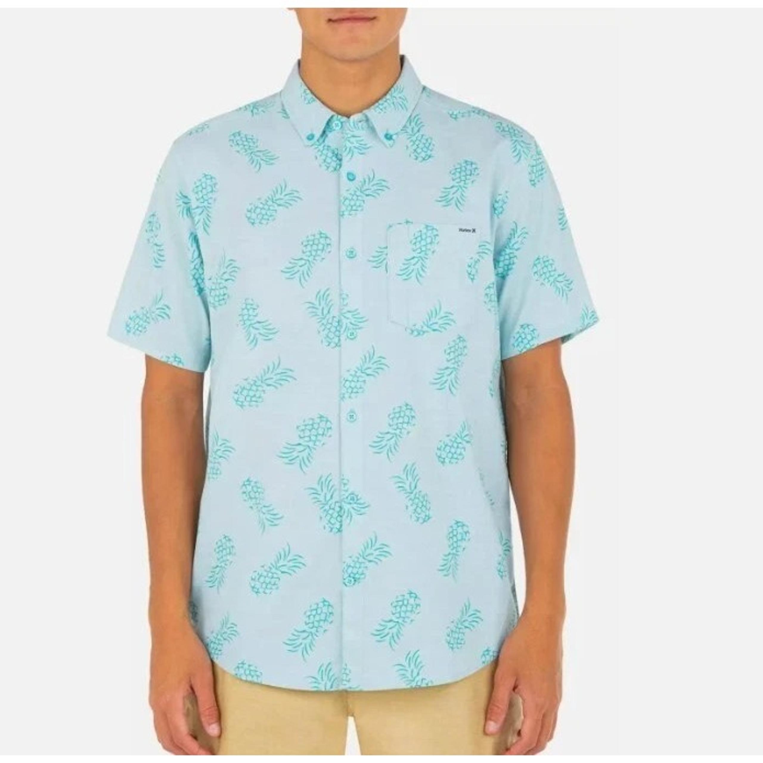 Hurley One and Only Stretch Print Blue Button Down SS Shirt Men's Size M