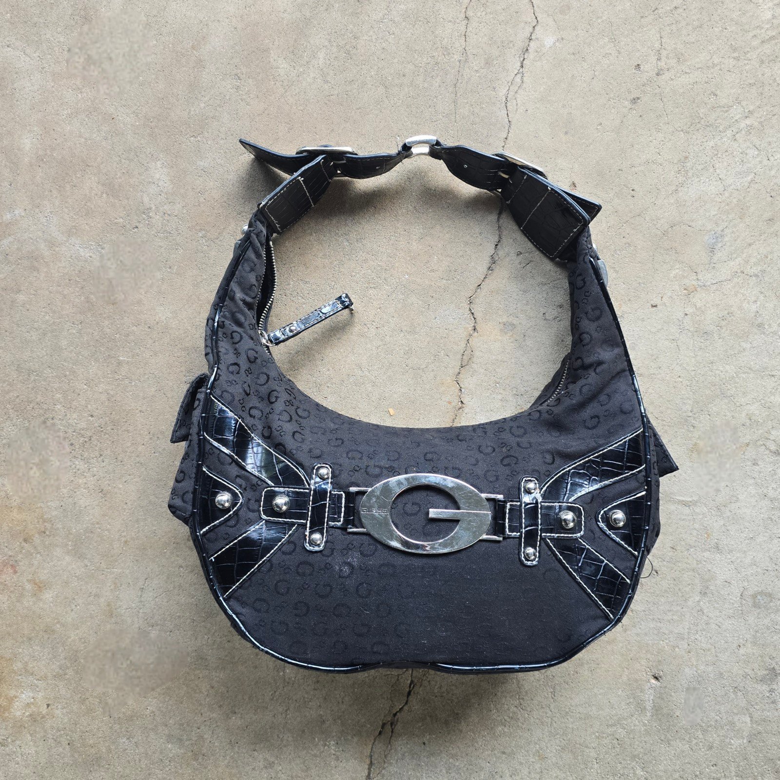 Vintage Y2k Guess Buckle Logo Signature Hobo Slouch Bag Purse Handbag