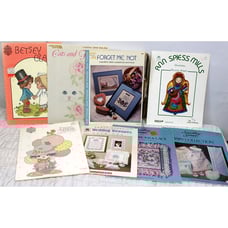 Vtg 8 Pc Counted Cross Stitch Booklet Pattern Lot Cat Flowers Angel Wedding Baby