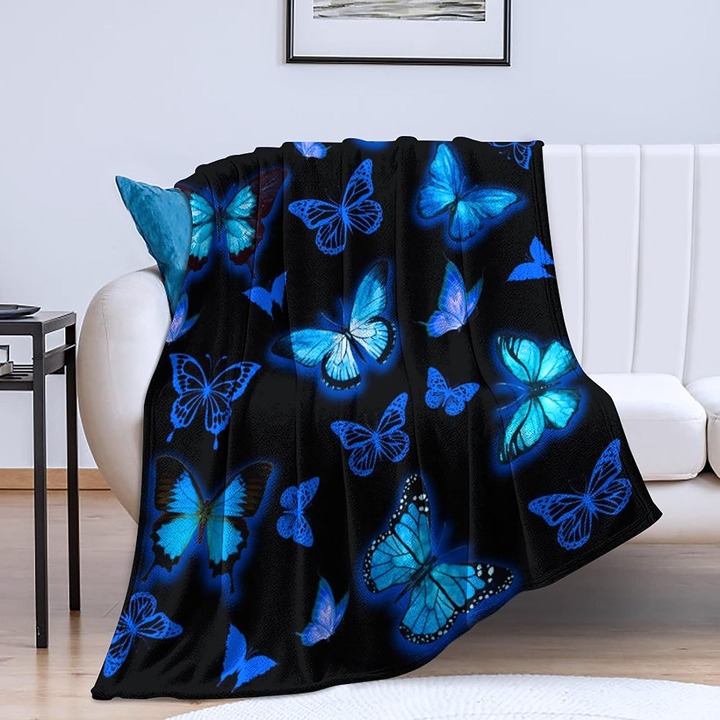 Butterfly Blanket Blue Butterflies Throw Blanket Ultra Soft Flannel, 50 x40