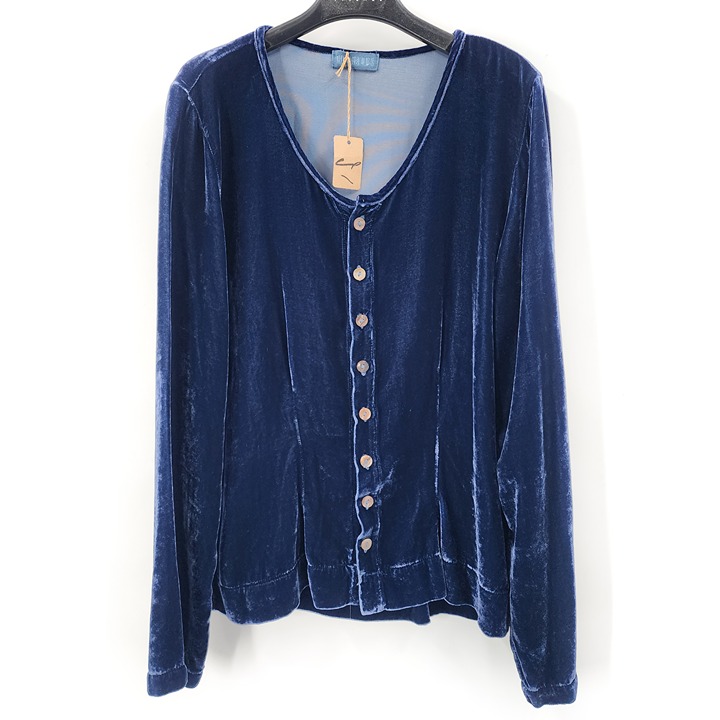 CP SHADES NWT Blue Velvet Long Sleeve Silk Blend Button Up Top