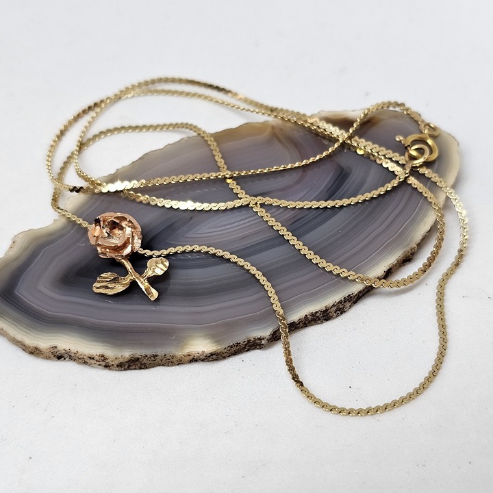 14K Yellow & Rose Gold Rose Flower Pendant Chain Necklace 20 4 Grams