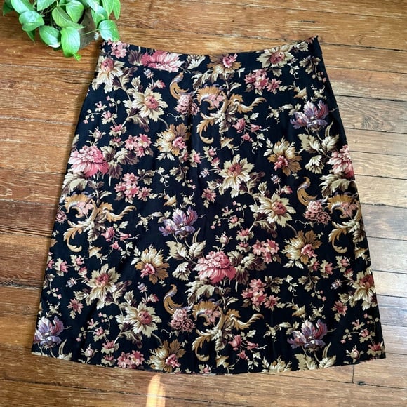 Vintage 90s Moody Floral Black Midi Skirt